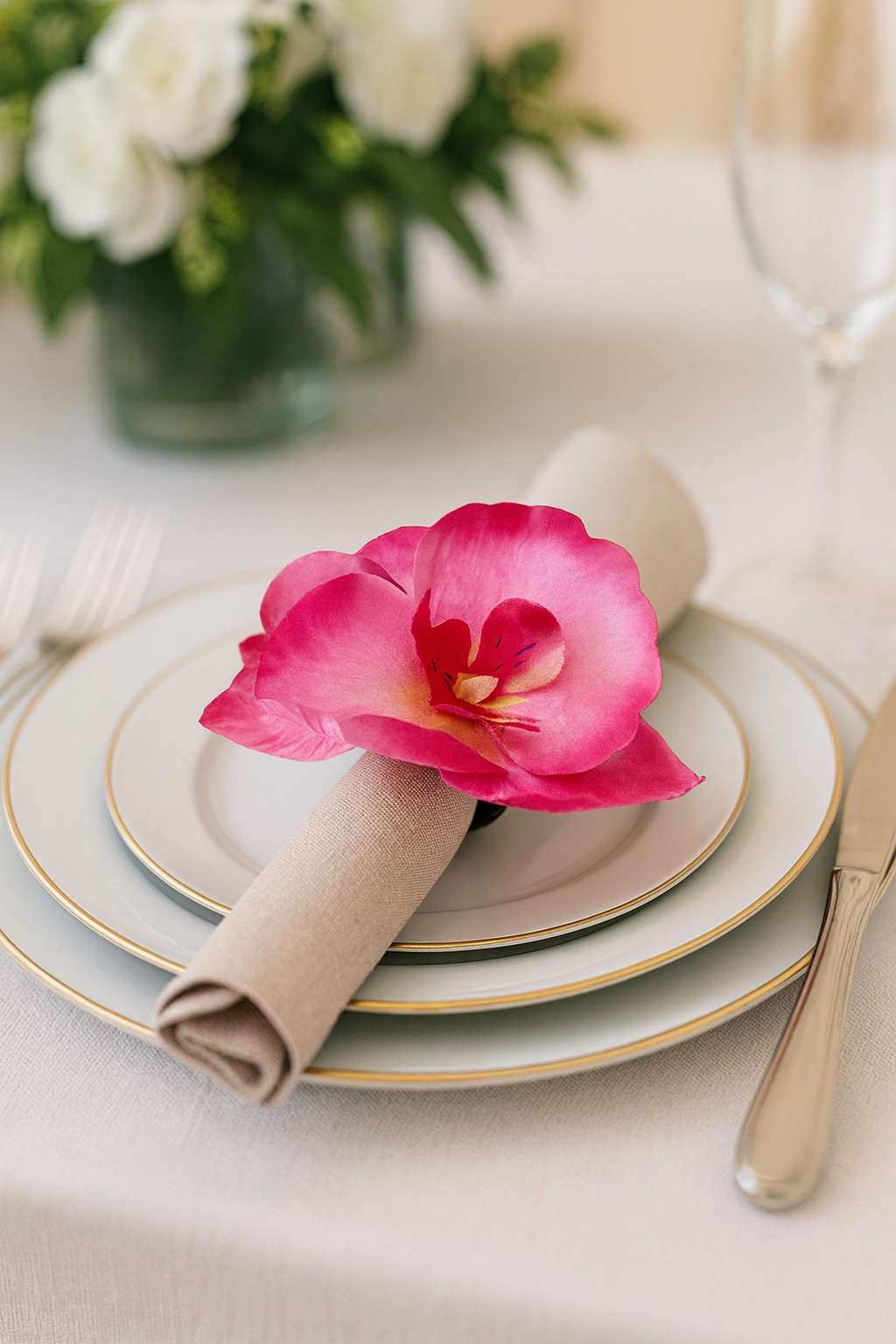 Pink Handmade Moth Orchid Flower Napkin Ring
