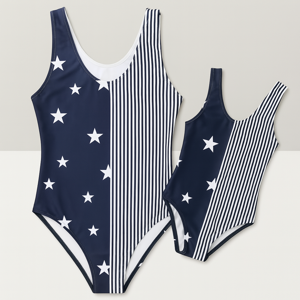 Navy Stars & Stripes Mom-Daughter 1-Piece Swimsuit