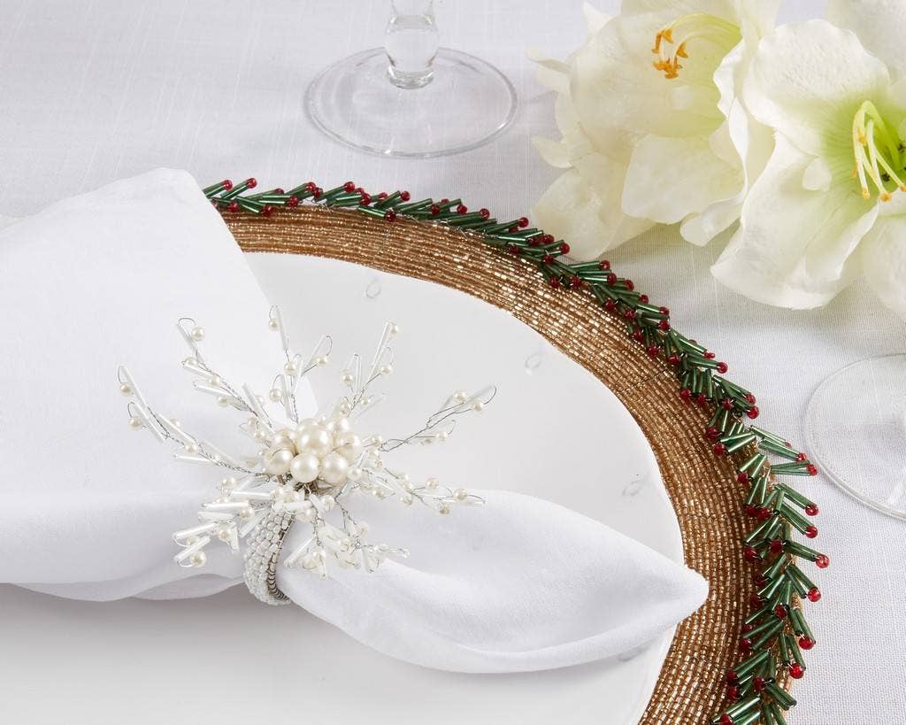 Glam White Beaded Napkin Ring