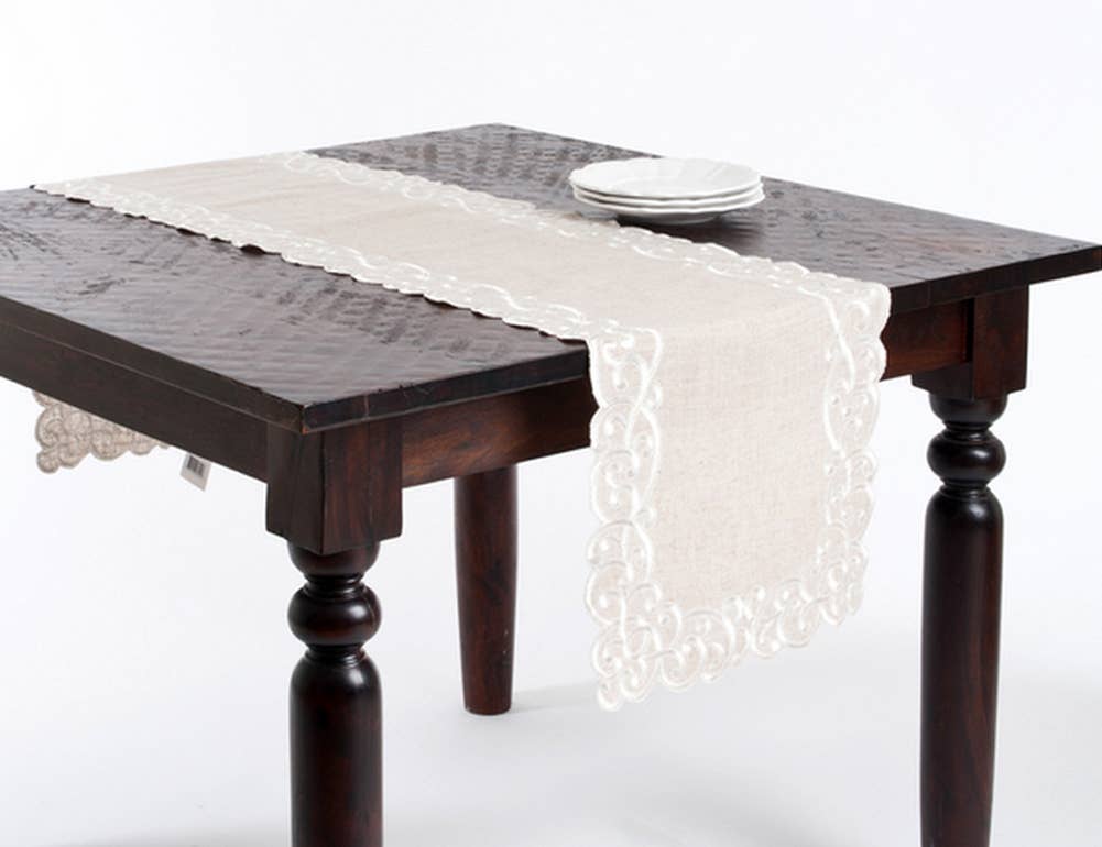 Embroidery Natural Linen Blend 16"x68" Table Runner