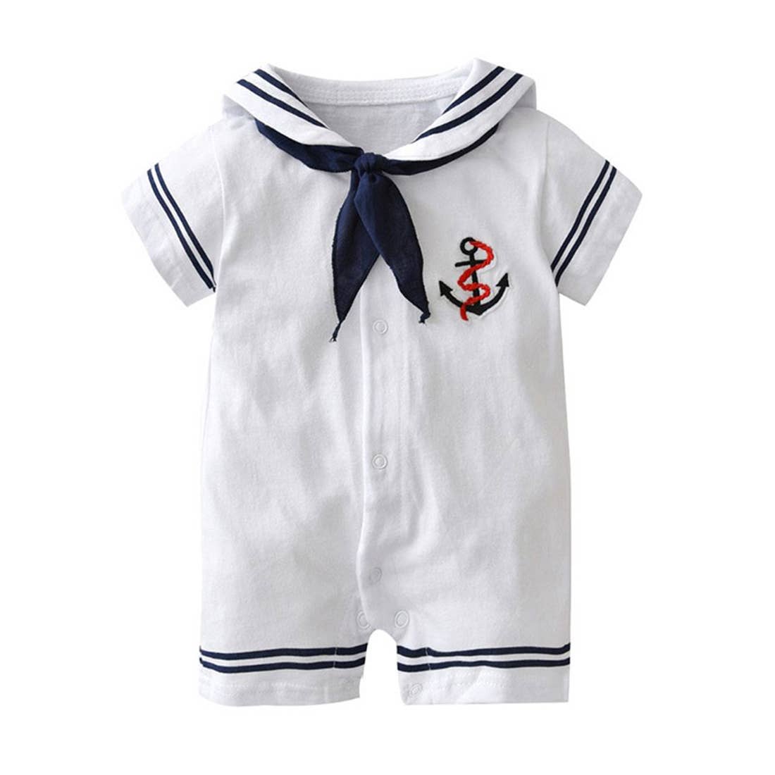 White Sailor Anchor Baby Romper