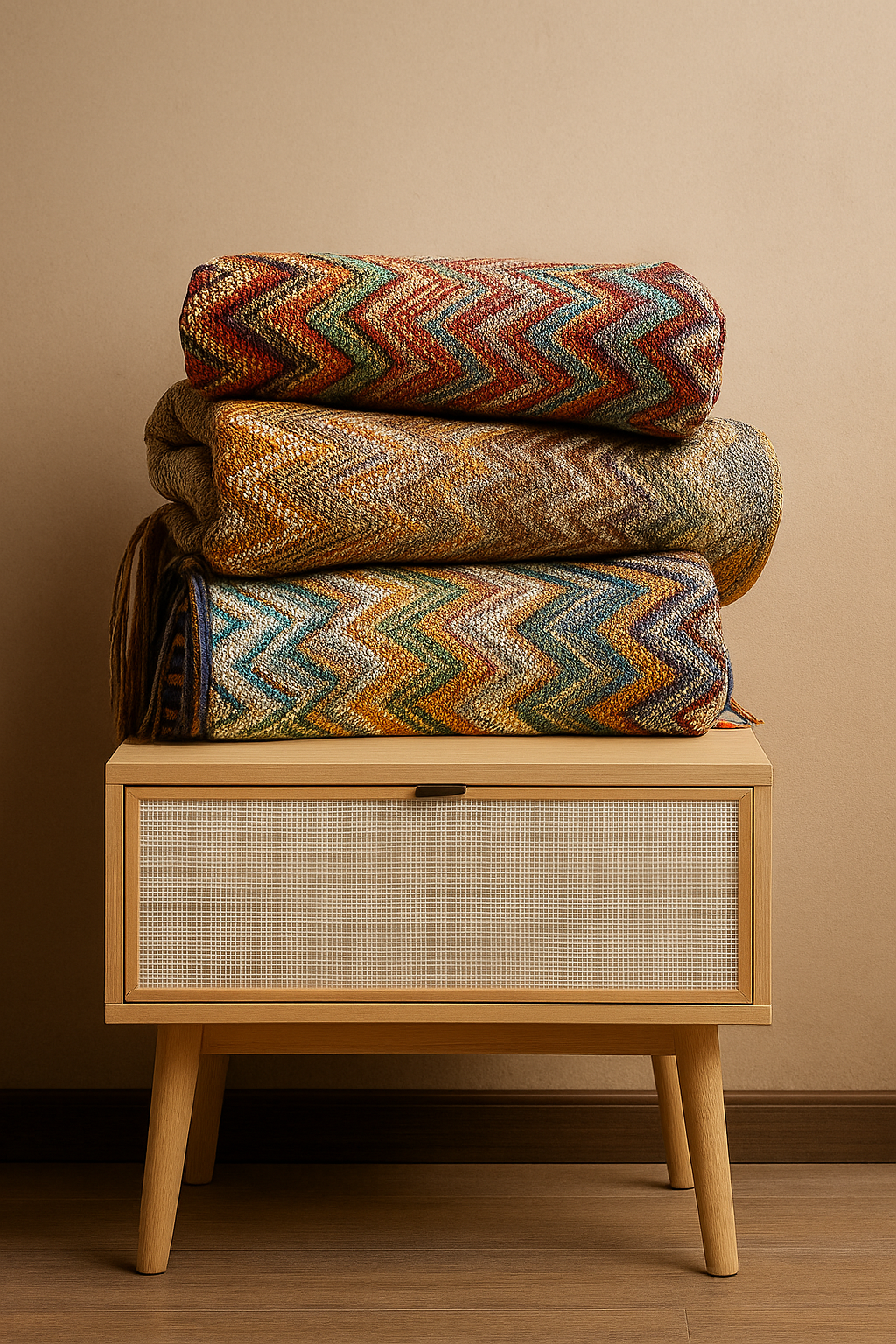 Zigzag Soft Boho Throw Blanket with Tassels
