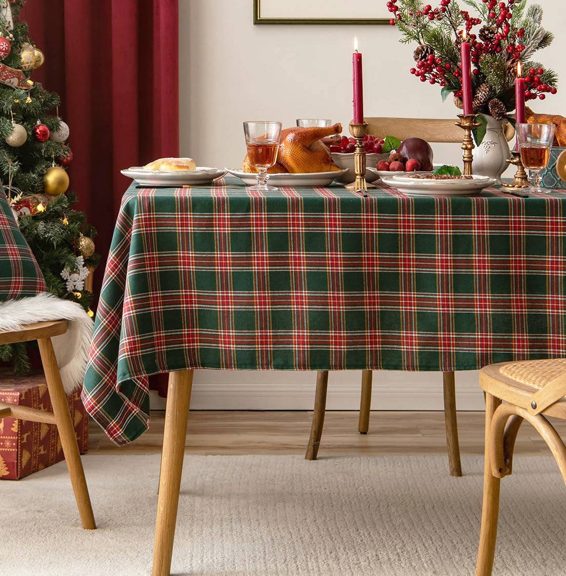 Classic Red and green Tartan Festive Tablecloth