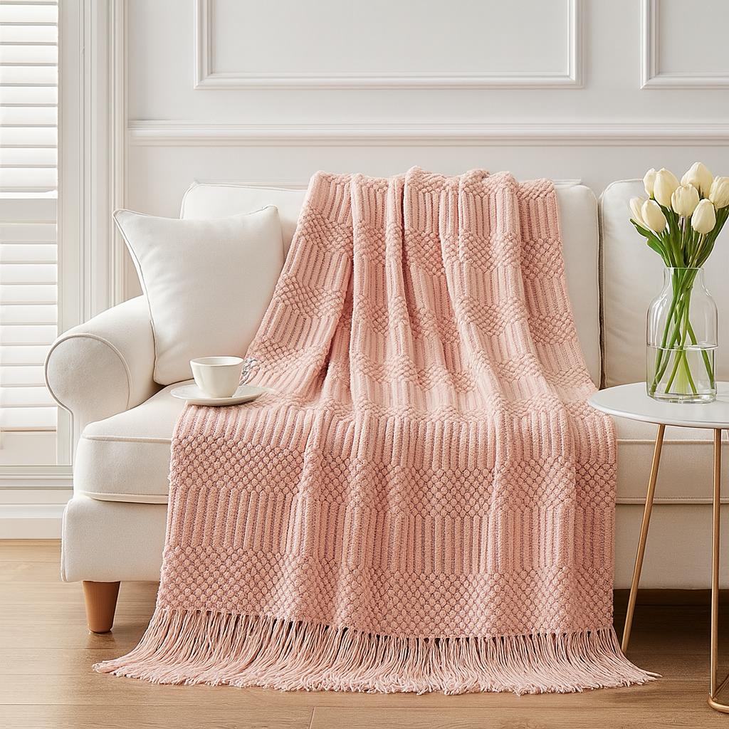 Pink Waffle Stripe 50x60 Inch Throw Blanket