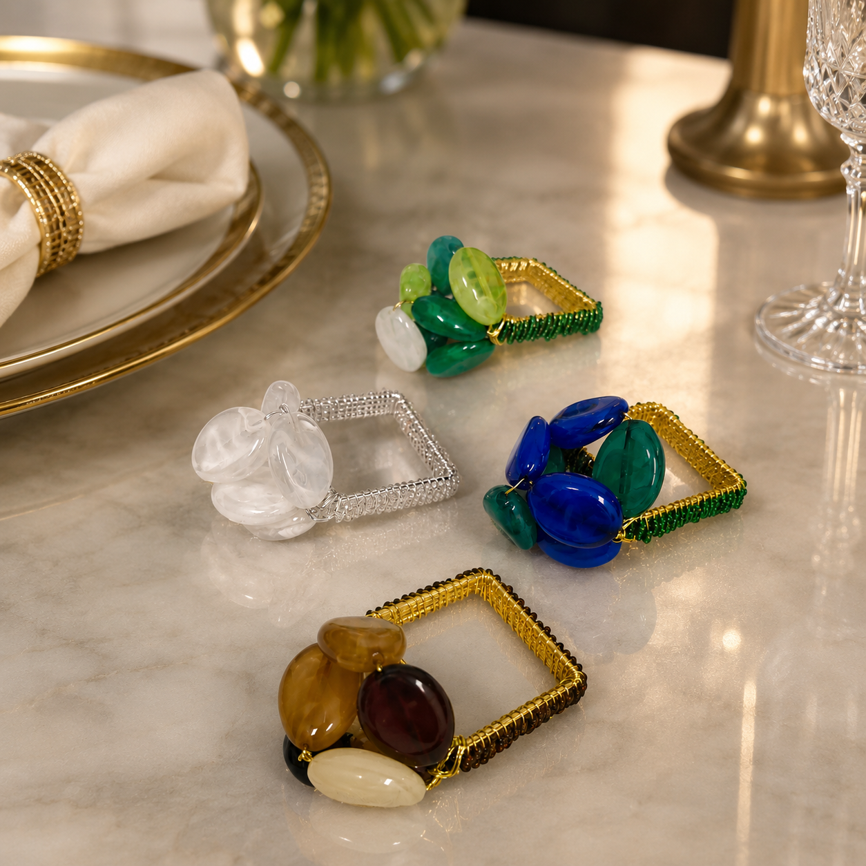 Gemstone Handcrafted Beaded Napkin Ring