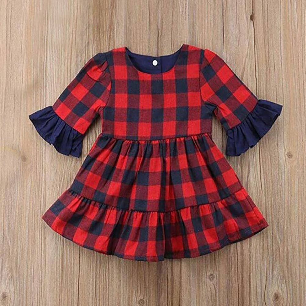 Red-Navy Buffalo Plaid Girl Dress