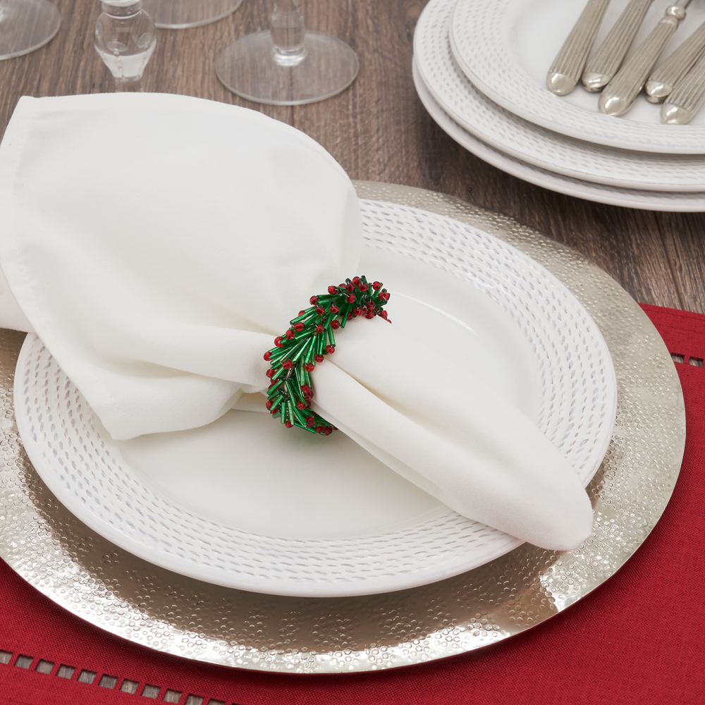 Green and Red Beaded Wreath Napkin Ring