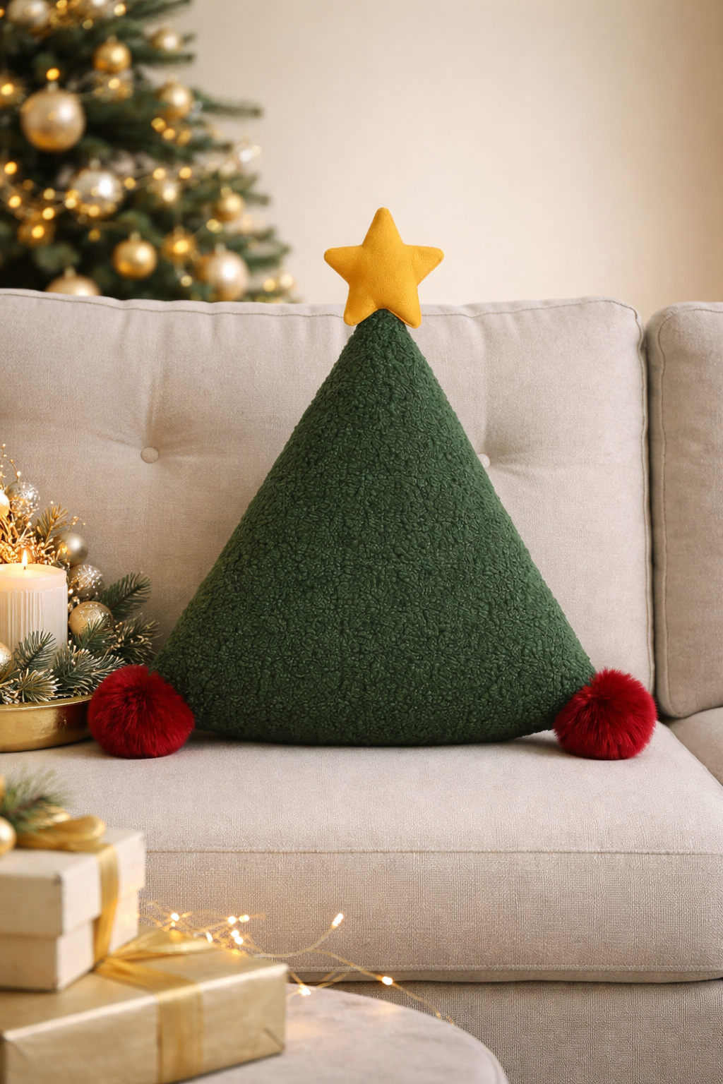 12" Triangle Christmas Tree Throw Pillow