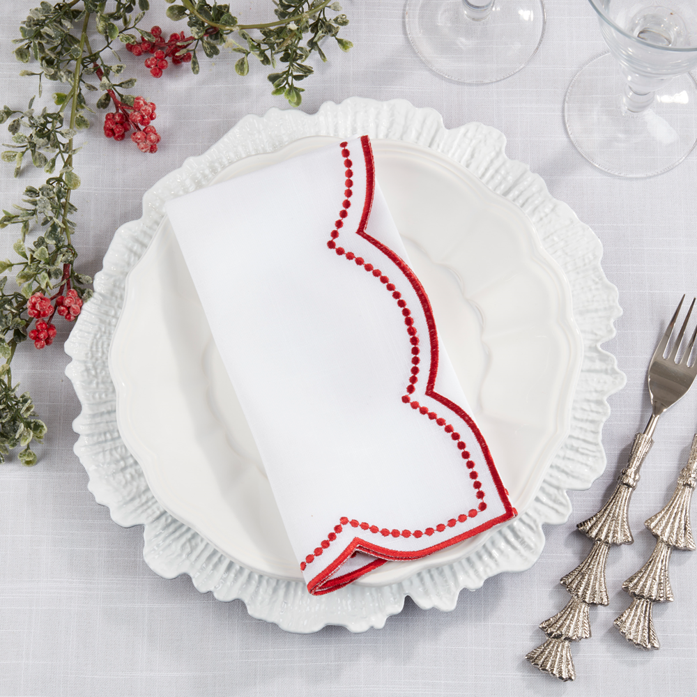 2857 - Red Embroidered Polka Dot 20" Dinner Napkin