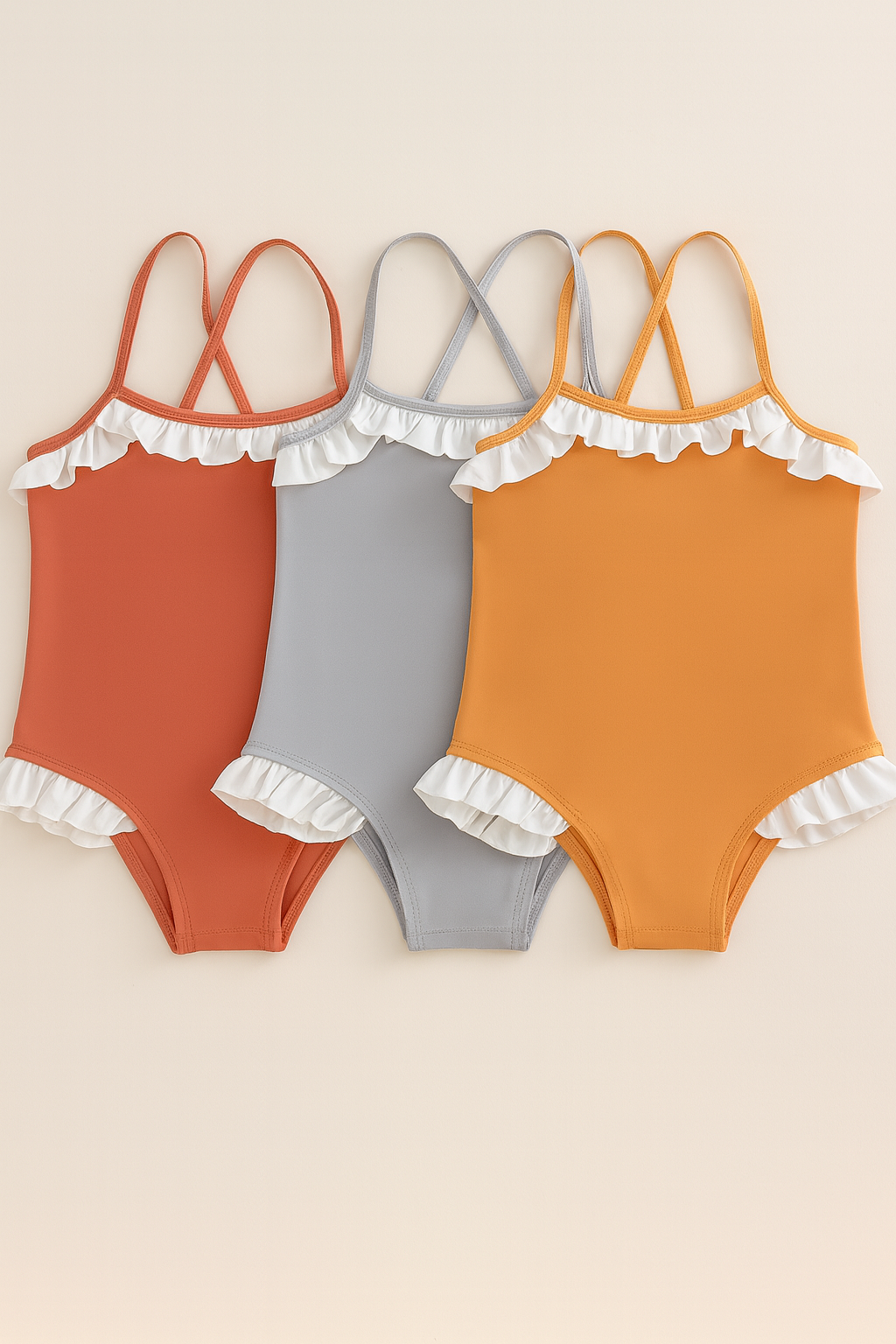 Girls' Ruffle Trim One-Piece Swimsuit – 3 Colors Available