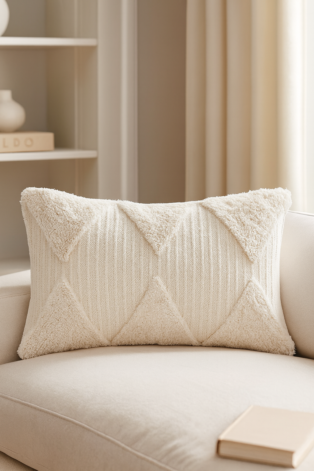 White Tufted Geometric 12"X20" Throw Pillow