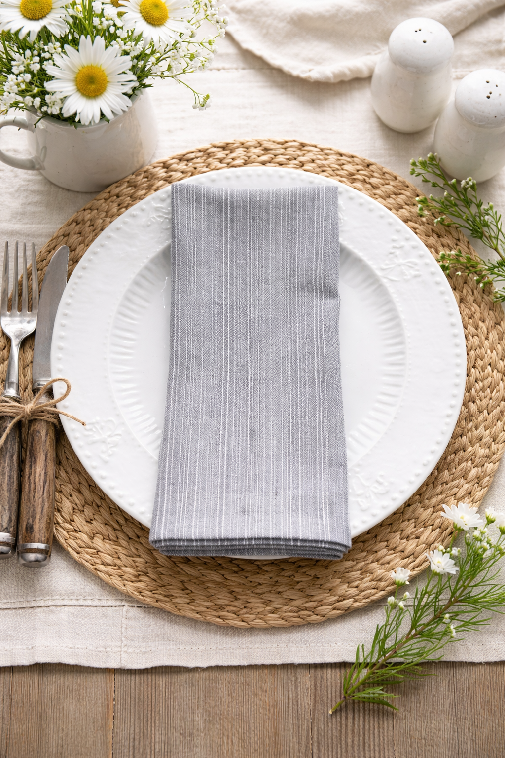 Gray Ribbed Woven Cotton Blend 20" Dinner Napkin