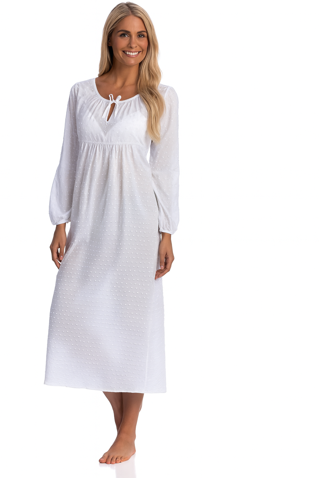 Vintage-Style White Embroidered Cotton Women’s Nightgown