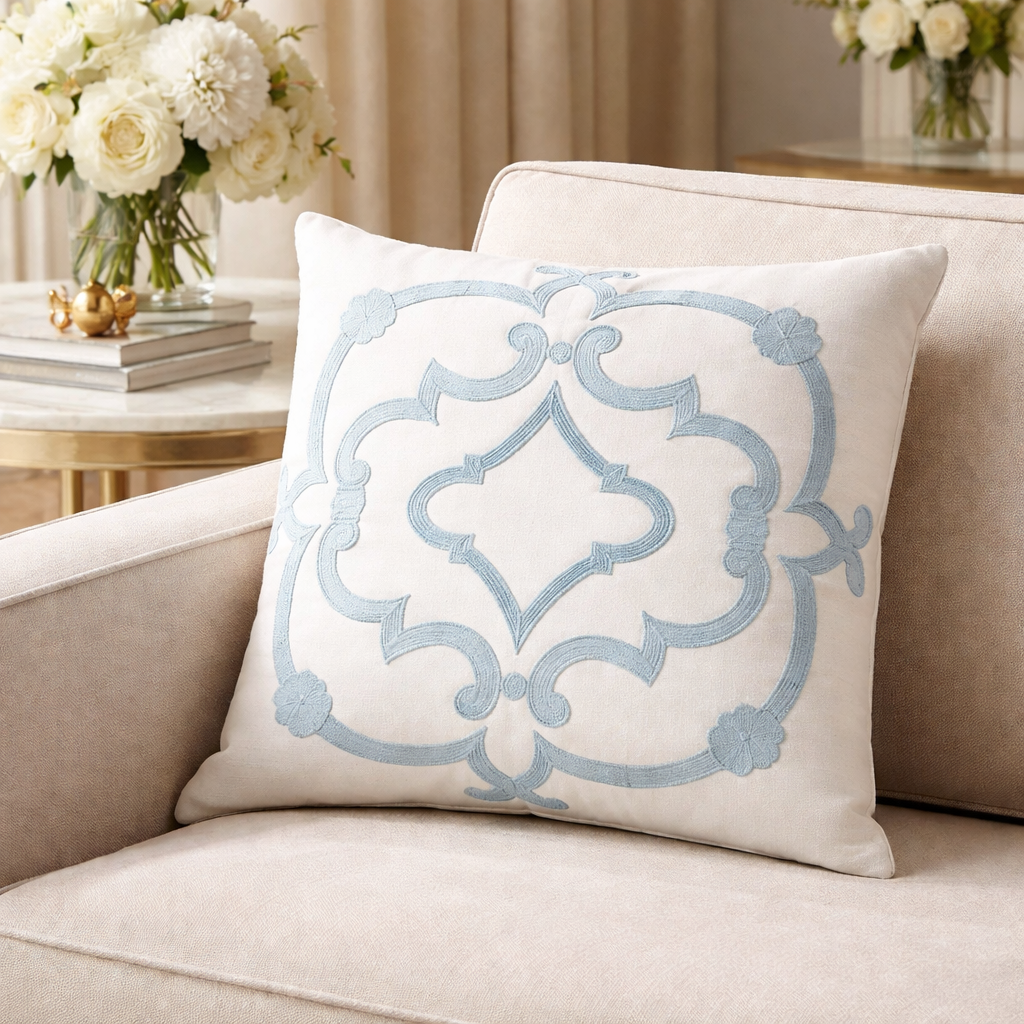 4250 - Sea Green Embroidered Medallion 17" Throw Pillow