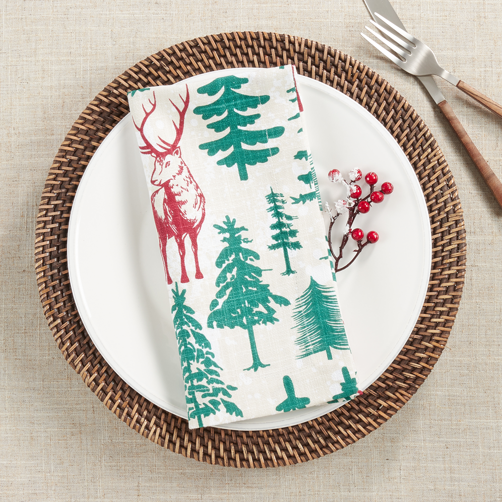 2109 - Deer & Trees Cotton Holiday 20" Dinner Napkin