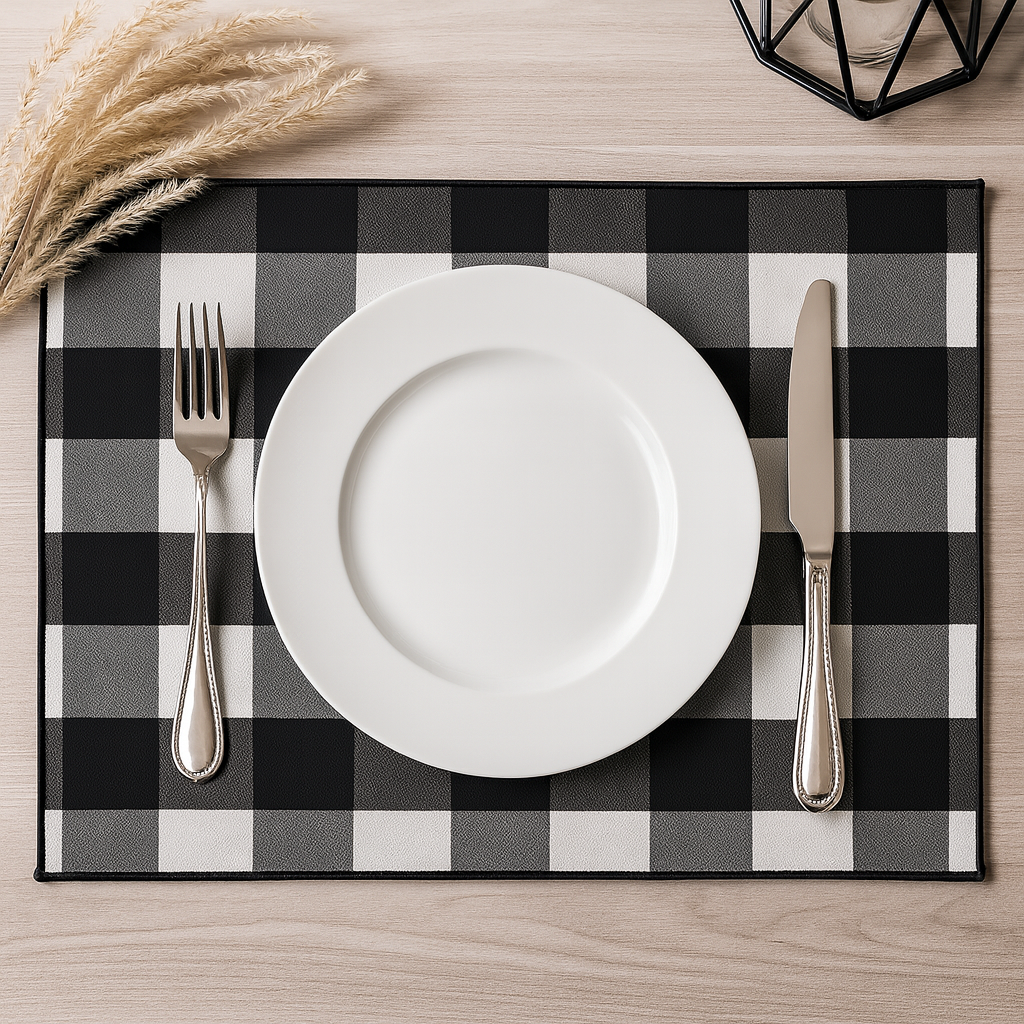 Black-White Reversible Buffalo Plaid Placemat - 14"x20"