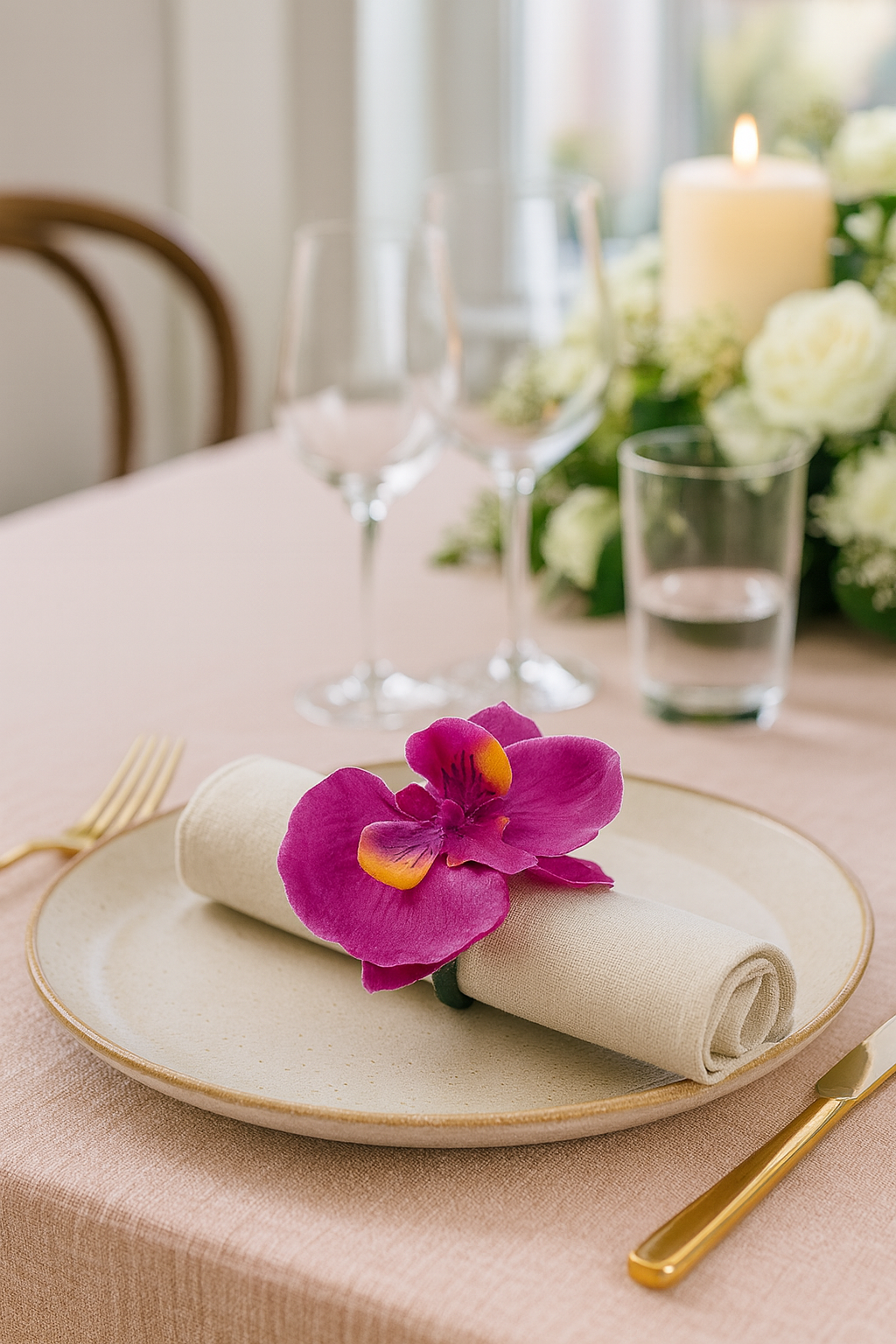 Violet Handmade Moth Orchid Flower Napkin Ring