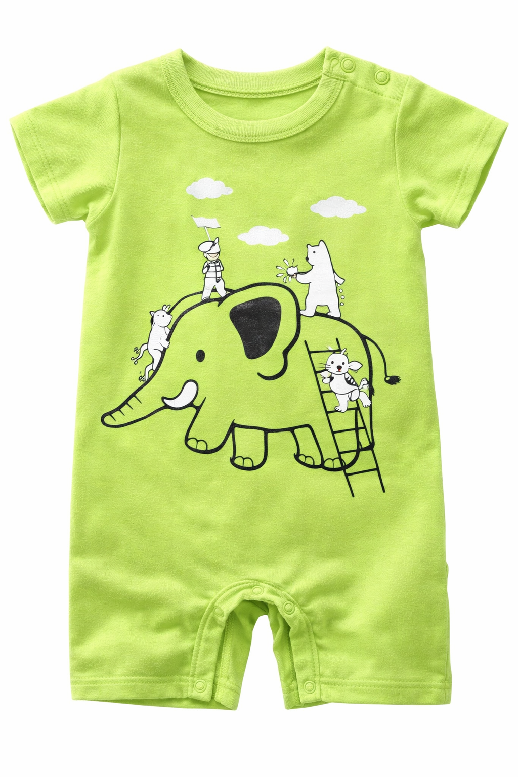 Lime Whimsical Elephant Baby Romper