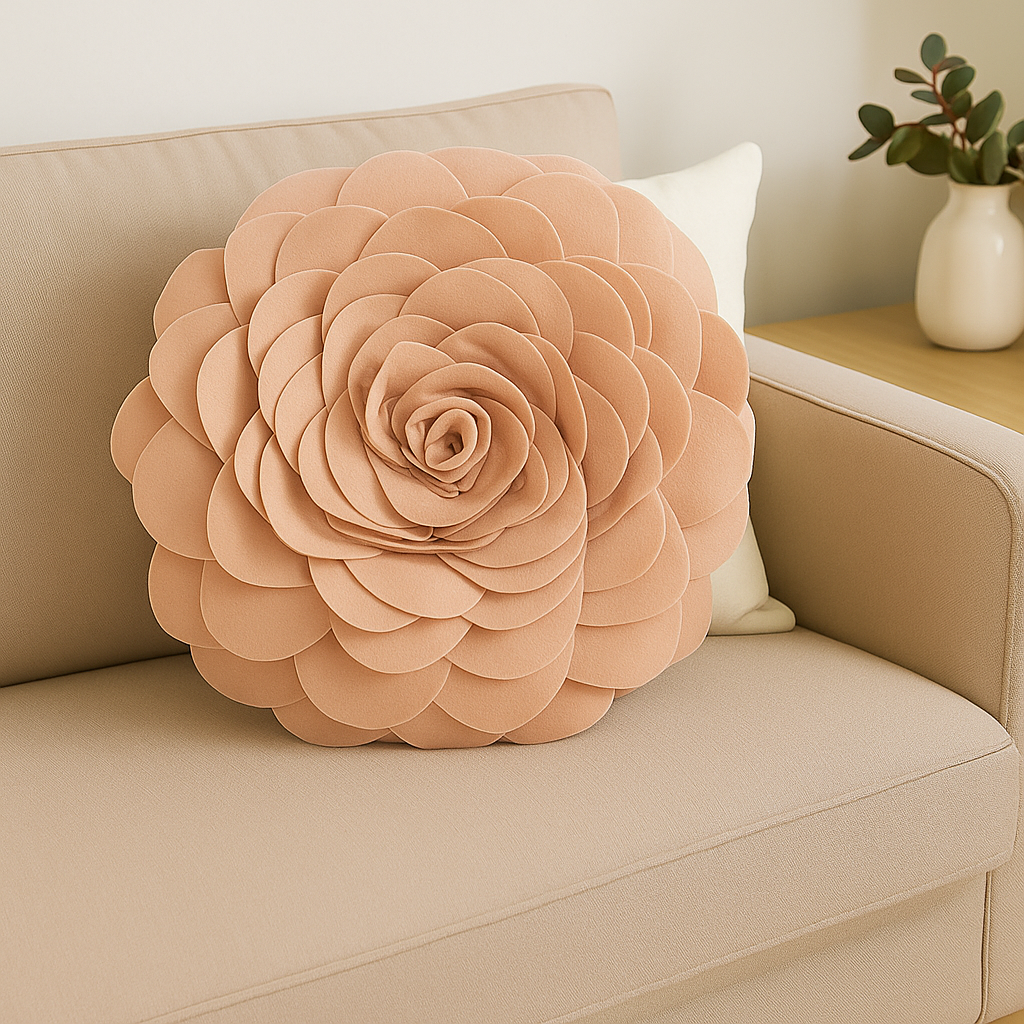 Peach 3D Rose Flower Petal Decorative Throw Pillow