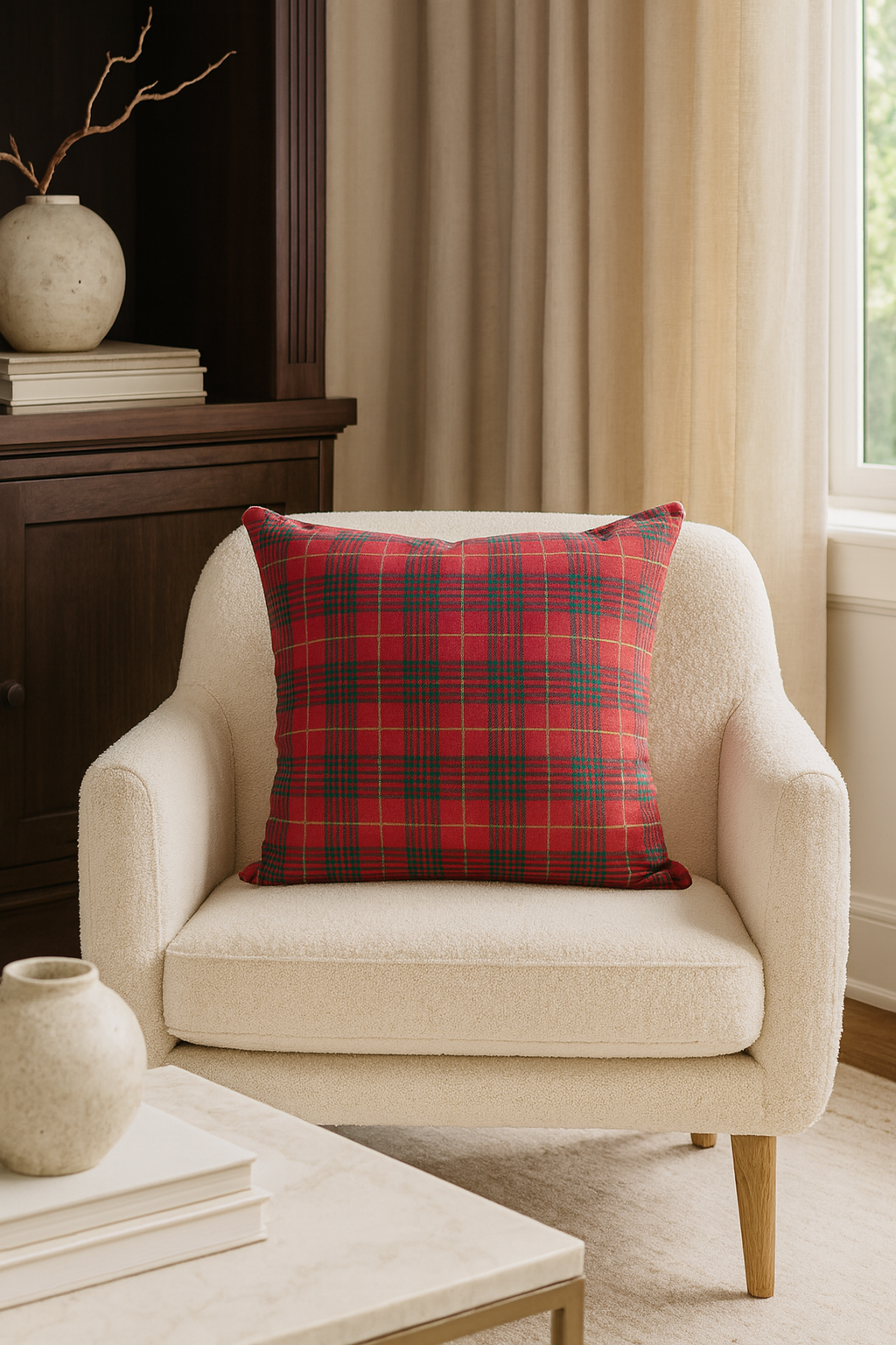 Red Rustic Tartan Plaid Cotton 18" Decorative Throw Pillow