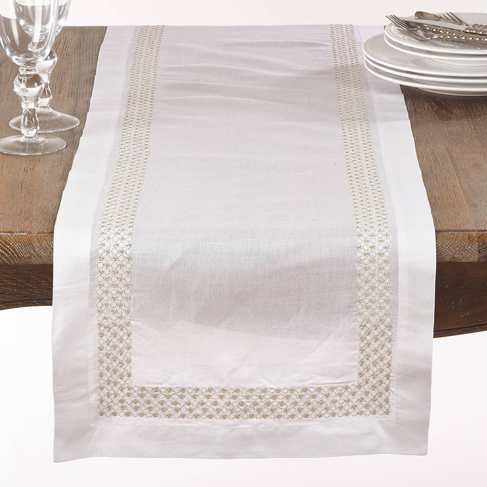 80259 - Metallic Embroidered Dots Cotton Table Runner