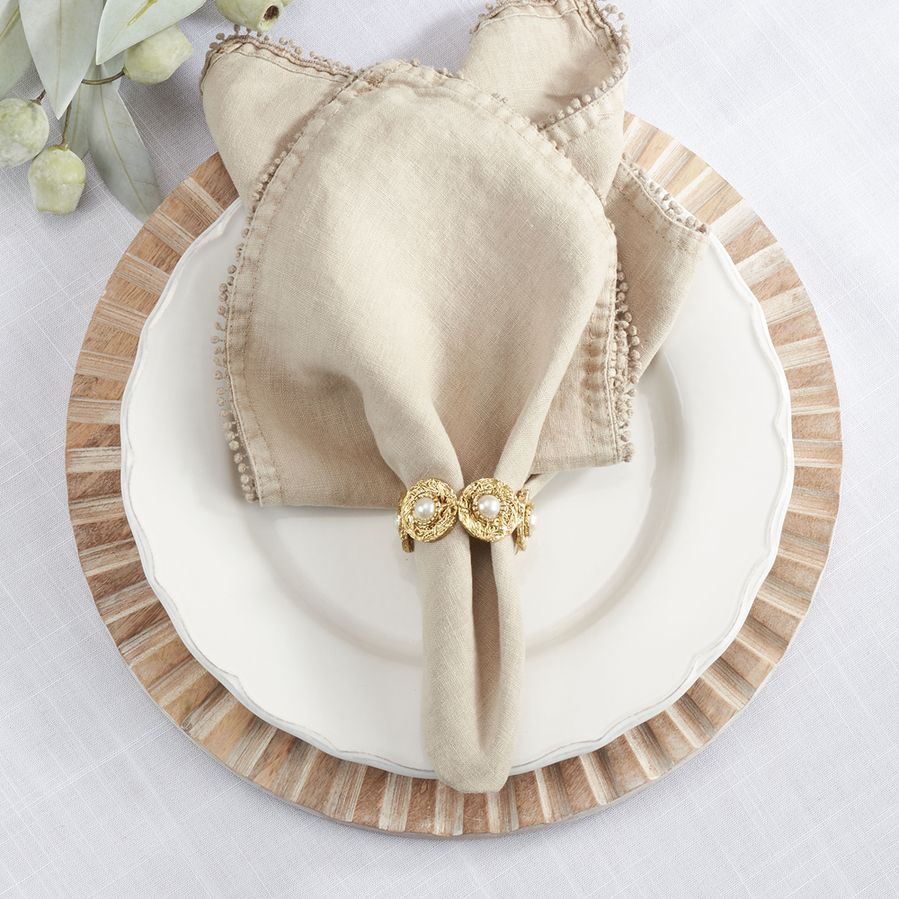 NR272 - Pearl Bead Ivory Napkin Ring