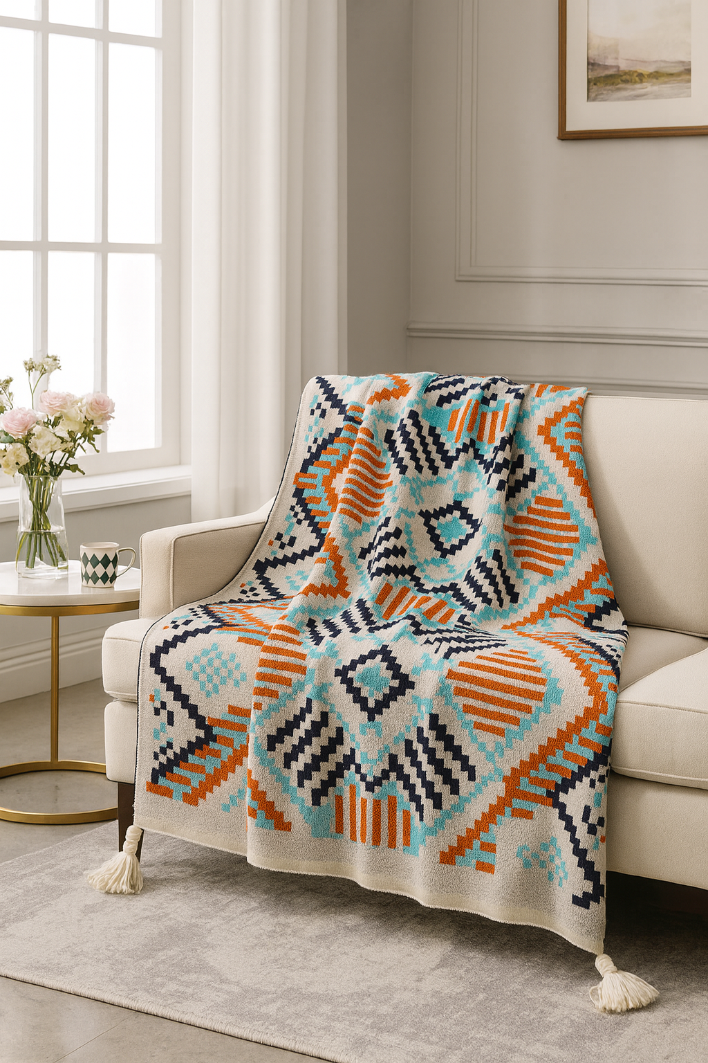 Knit Tribal Tassel 50x60 Inch Throw Blanket