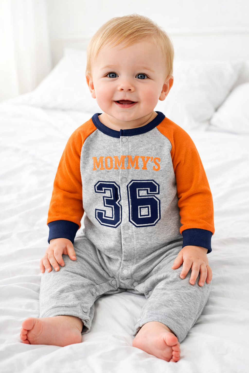 Orange Stripe Baseball Baby Romper