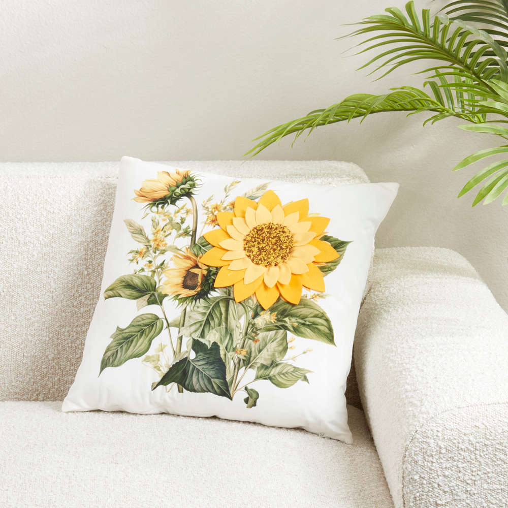 1274 - Felt Applique Sunflower 18" Throw Pillow