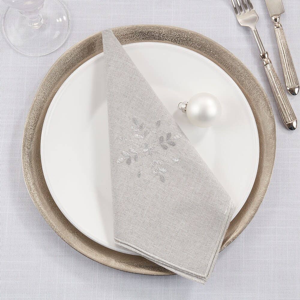 116 - Embroidered Snowflake Holiday Natural 20" Dinner Napkin
