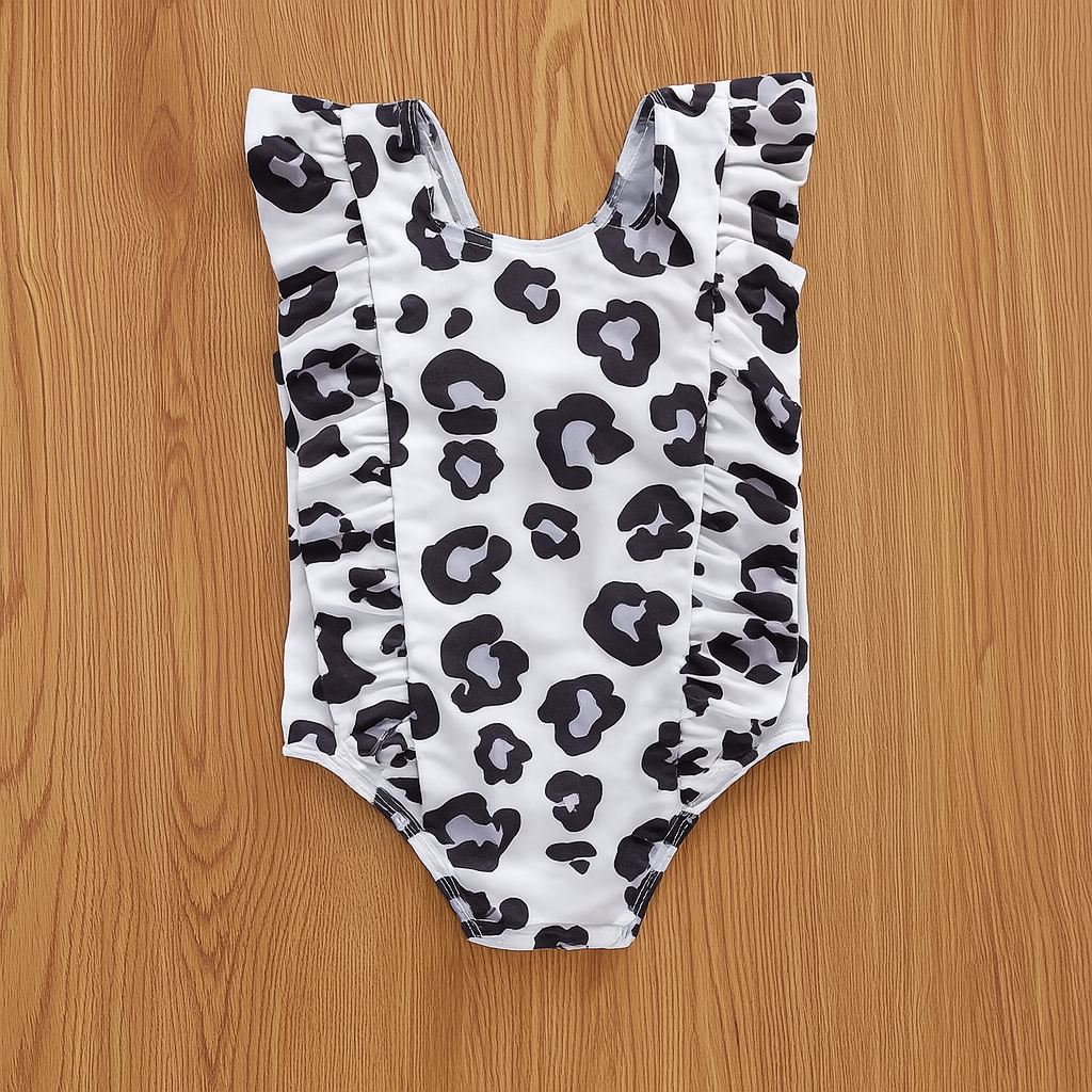 Grey Leopard Ruffled One-Piece Baby Swimwear
