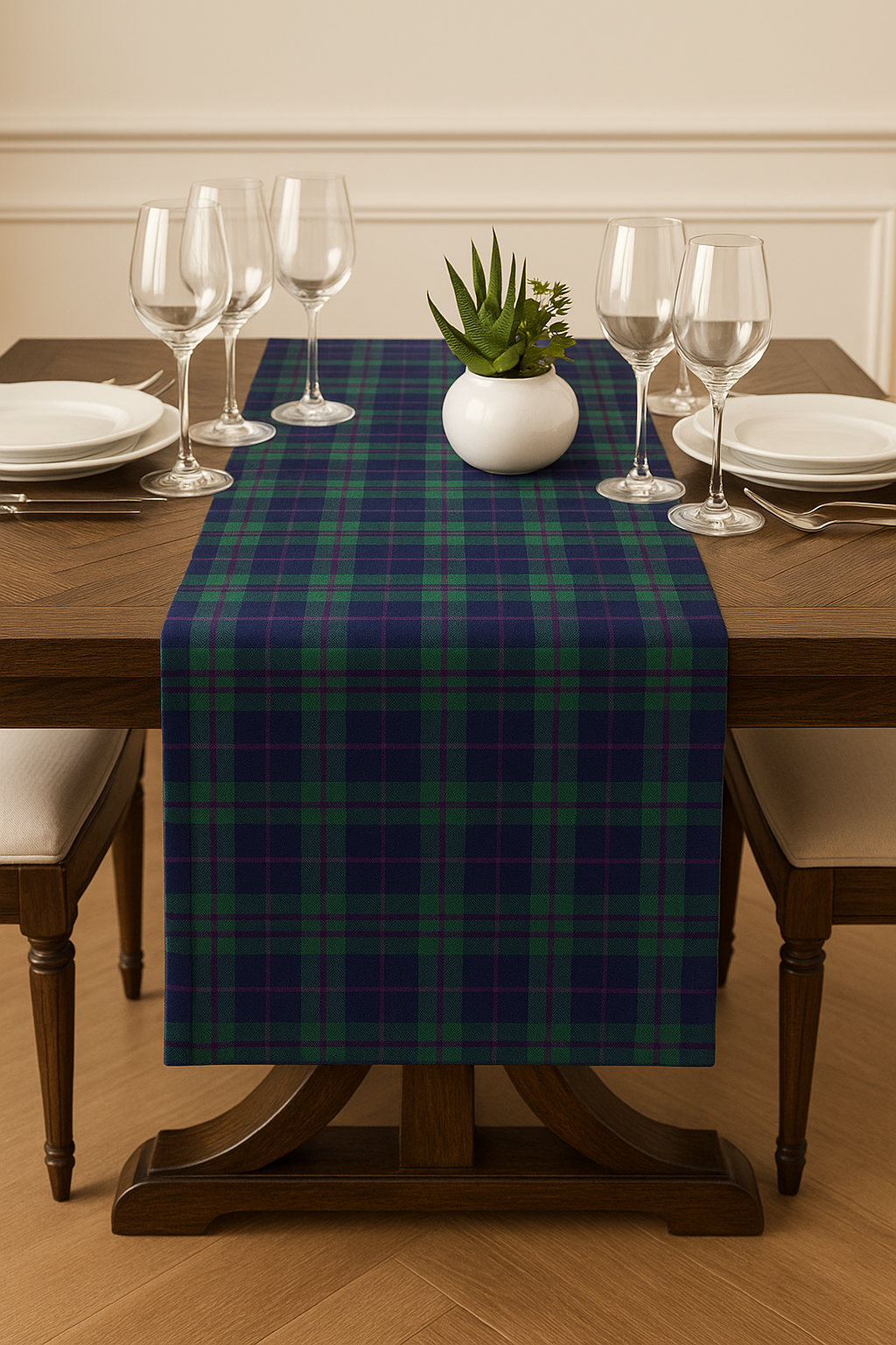 Green Tartan Plaid 16"x72" Reversible Cotton Table Runner