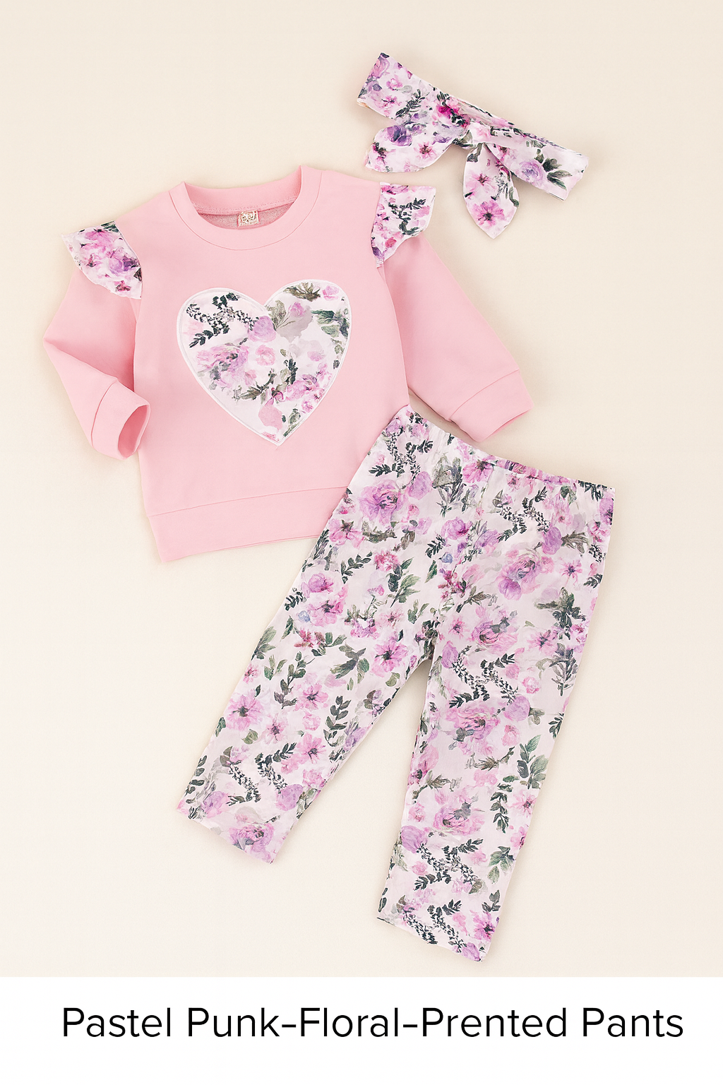 Floral Heart Pink 3pcs Baby Girl Outfit
