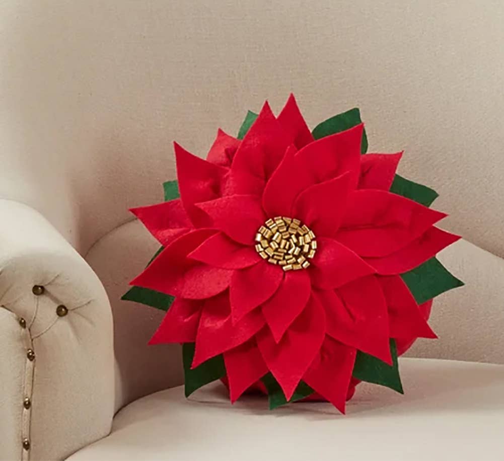 3D Poinsettia Festive Decorative Throw Pillow