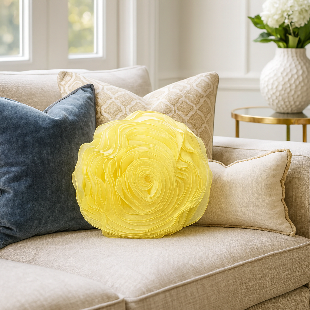 160 - Yellow Rose Chiffon 16" Decorative Throw Pillow
