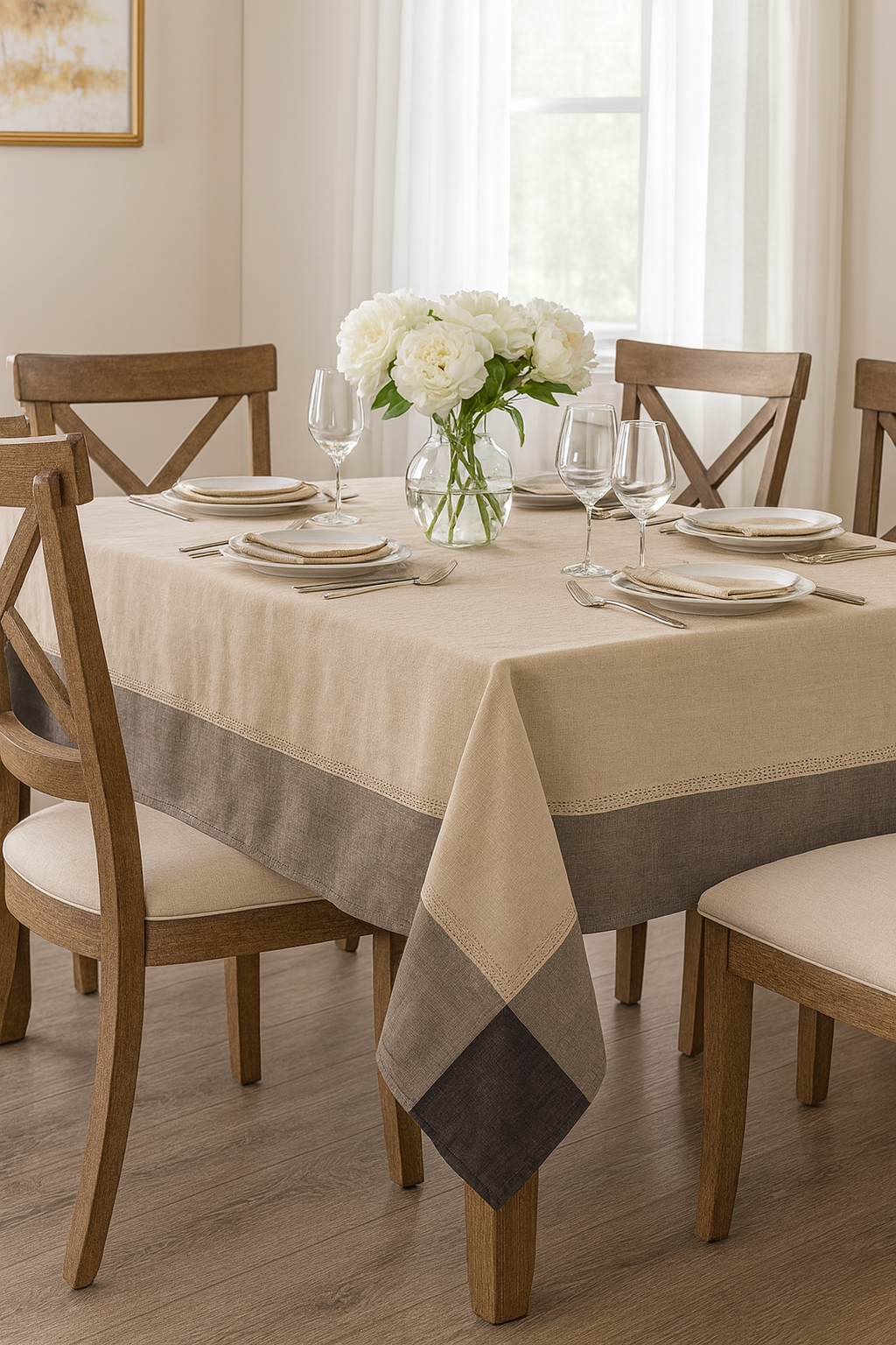Brown Two-Tone Cotton Blend Tablecloth