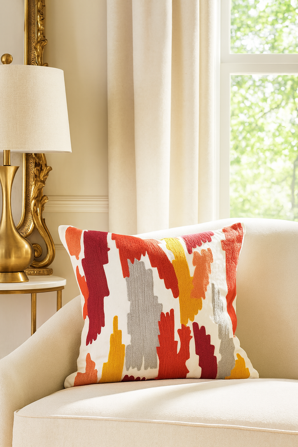 4855 - Rust Brushstroke Cotton Down-Filled 20" Throw Pillow