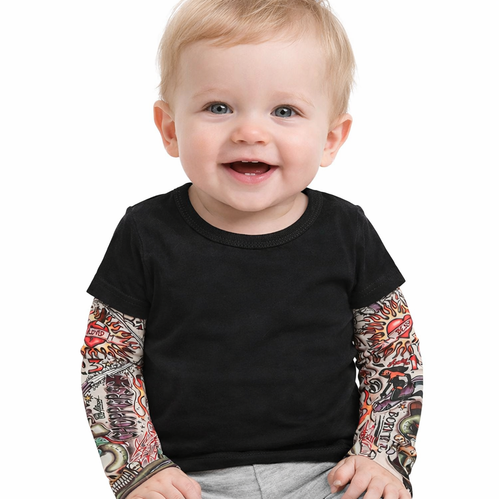 Black Mest Tattoo Sleeve Cotton Baby T-Shirt