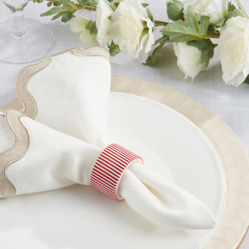 Red Ribbed Resin Napkin Ring Holder