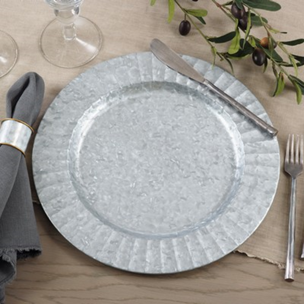 Silver Ruffled Galvanized 13" Round Metal Charger Plate