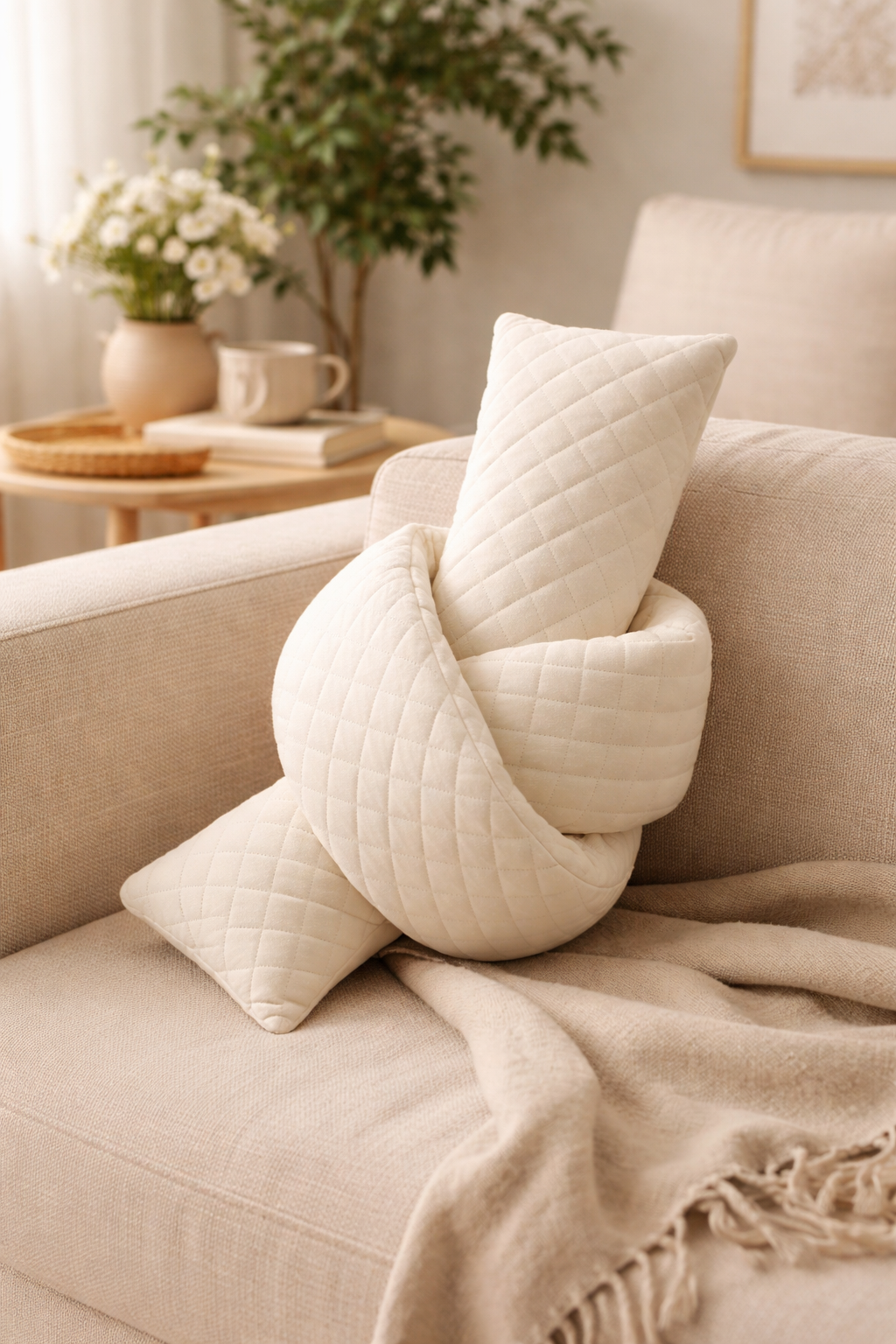 Ivory Twisted Fun Knot 8"x72" Throw Pillow