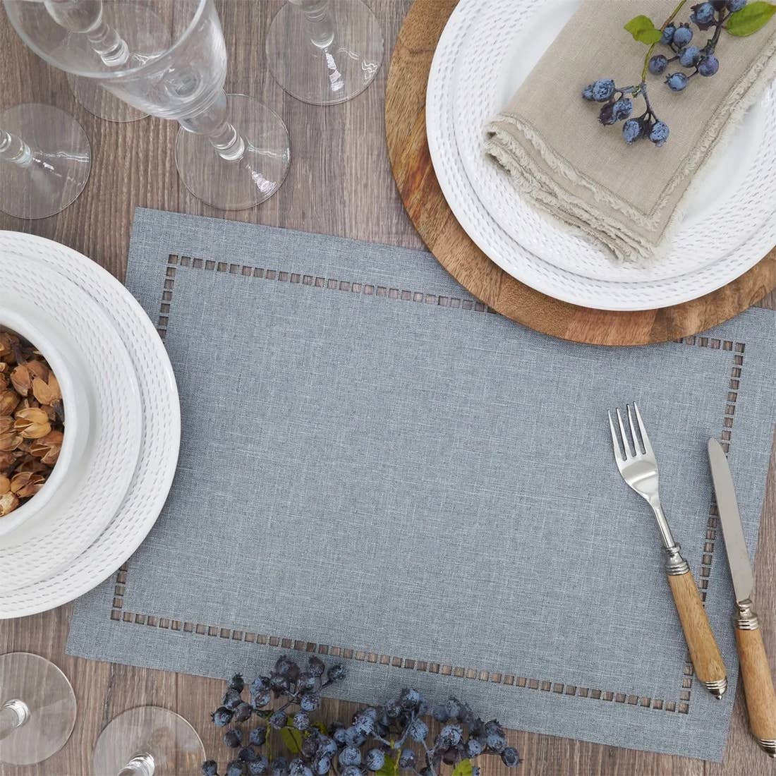 9738 - Grey Laser-Cut Hemstitch 13X19 Inch Placemat