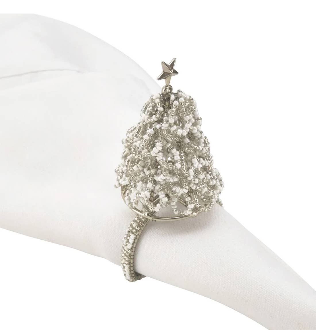NR960 - Beaded Silver Christmas Tree Napkin Ring