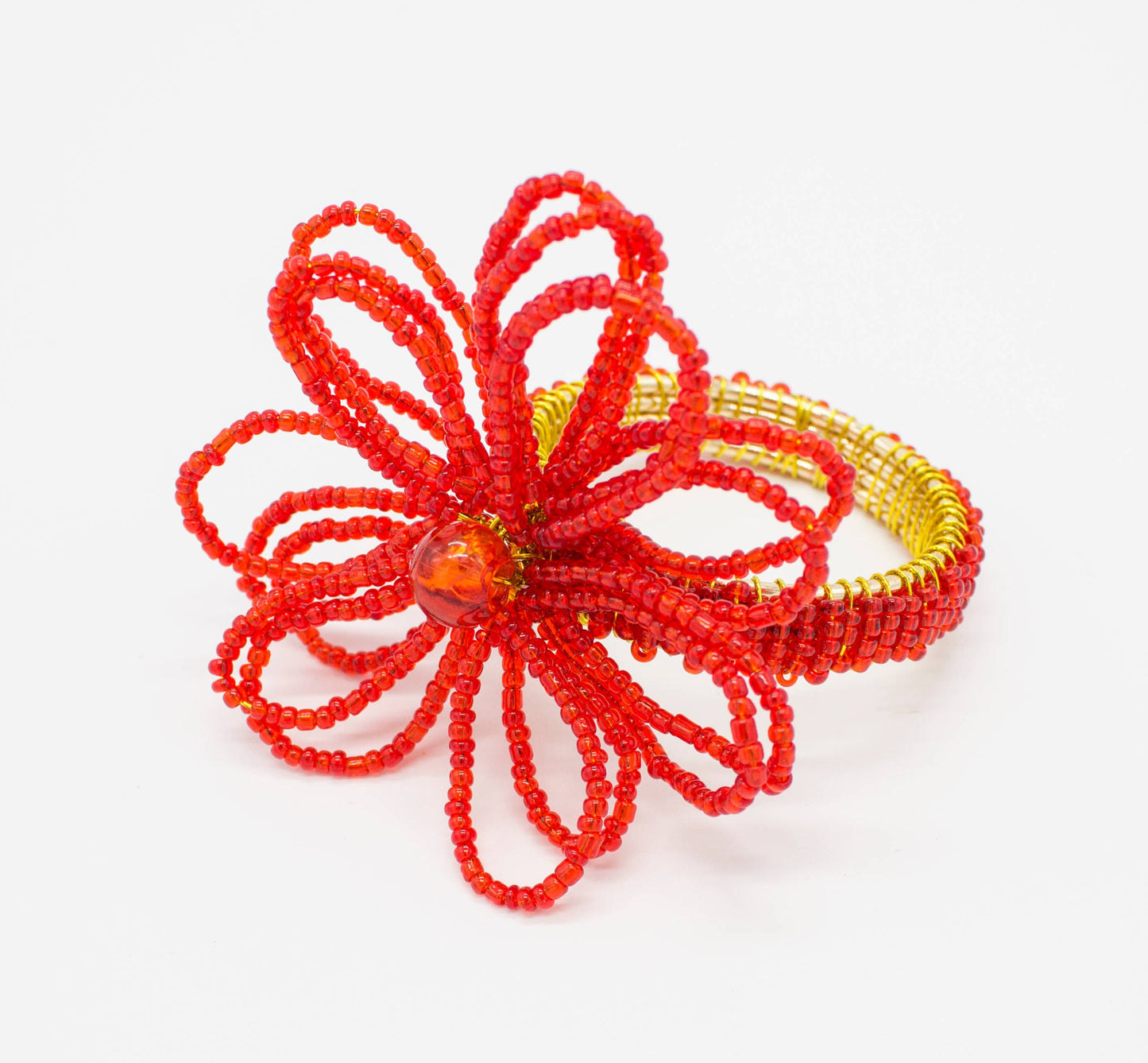 Red Beaded Flower Napkin Ring