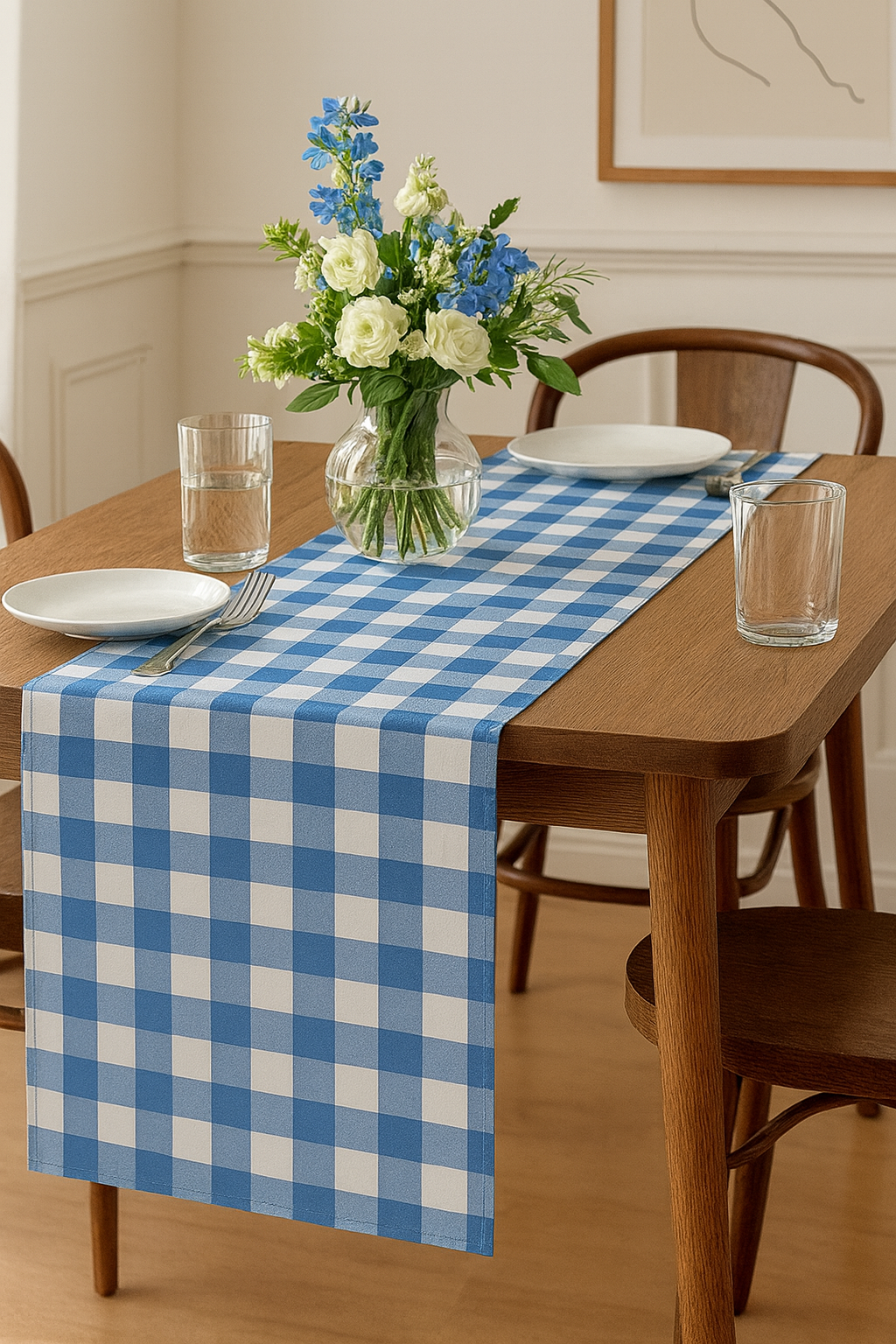Indigo-White Handmade Buffalo Check Table Runner