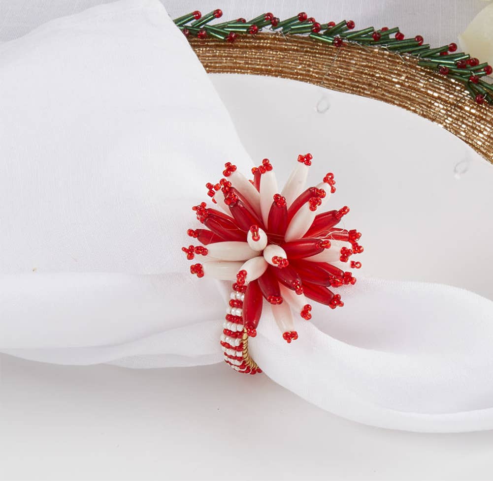Red & White Beaded Flower Napkin Ring