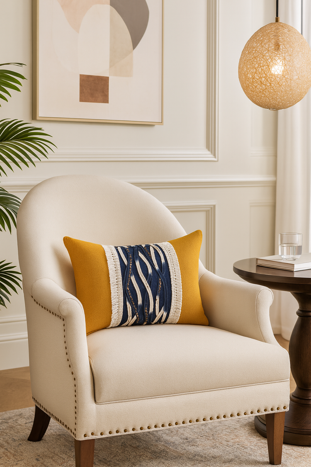 236 - Mustard Wavy Stitched Down Filled 12"X18" Throw Pillow