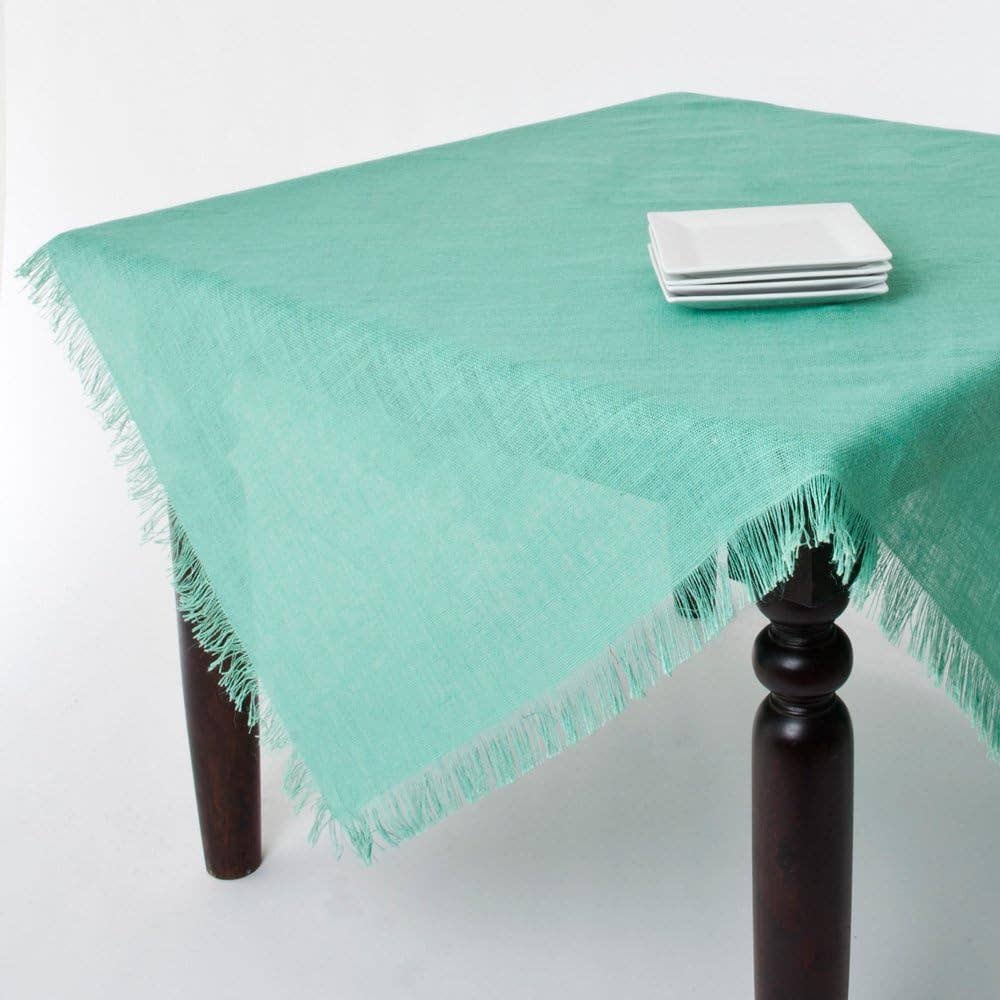 Sea Green Burlap Fringed 60" Square Tablecloth