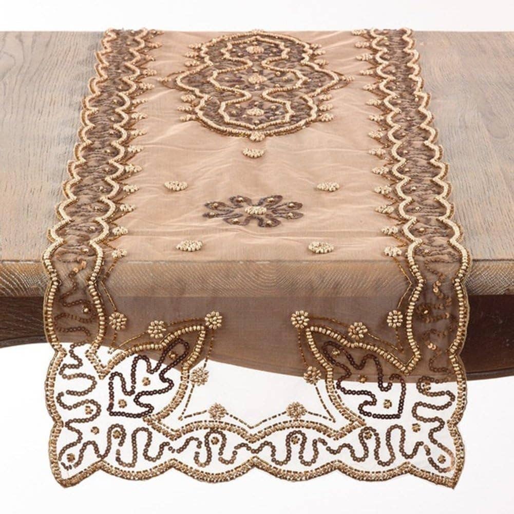Stunning Gold Hand Beaded Table Runner