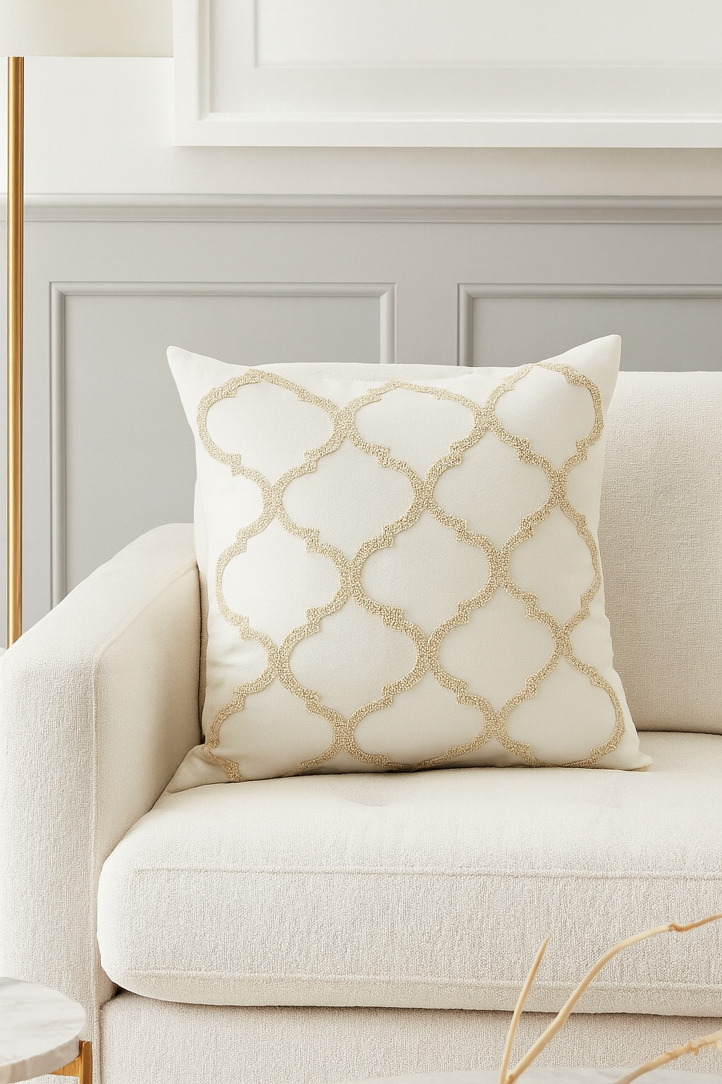 Vanilla Moroccan Down Filled Cotton 18" Throw Pillow